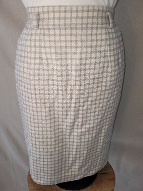 Vintage Neutral Color Wool Blend Plaid Pencil Skirt - Picture 3 of 13